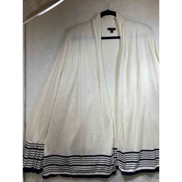Talbots Cream Navy Stripe Pleated Cashmere Cardigan Sweater Women XLP XL Petite - Picture 5 of 13